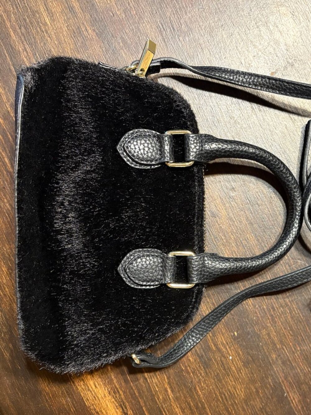 A New Day Black Faux Fur Mini Crossbody Bag Top Handle Purse